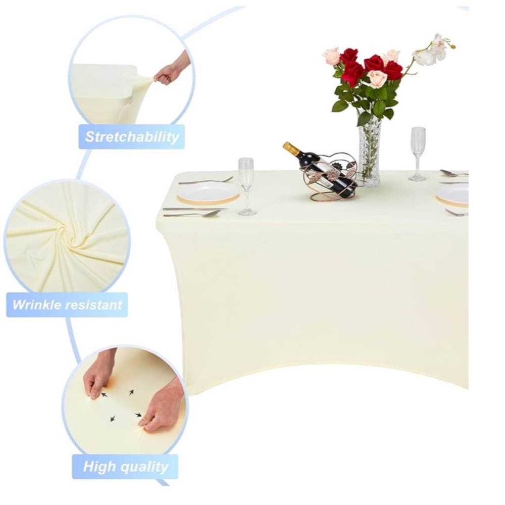 Ivory White 4’ Spandex Tablecloth‎ Rectangle Table Stretchable Wrinkle-Free